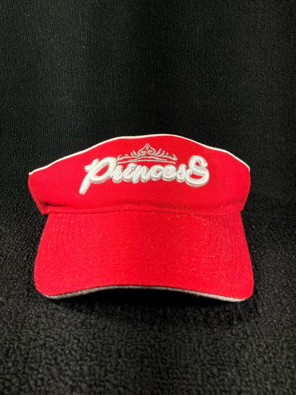 Sam’s Cap Princess Sun Visor Hat Red White Embroidered Tiara Crown Adjustable
